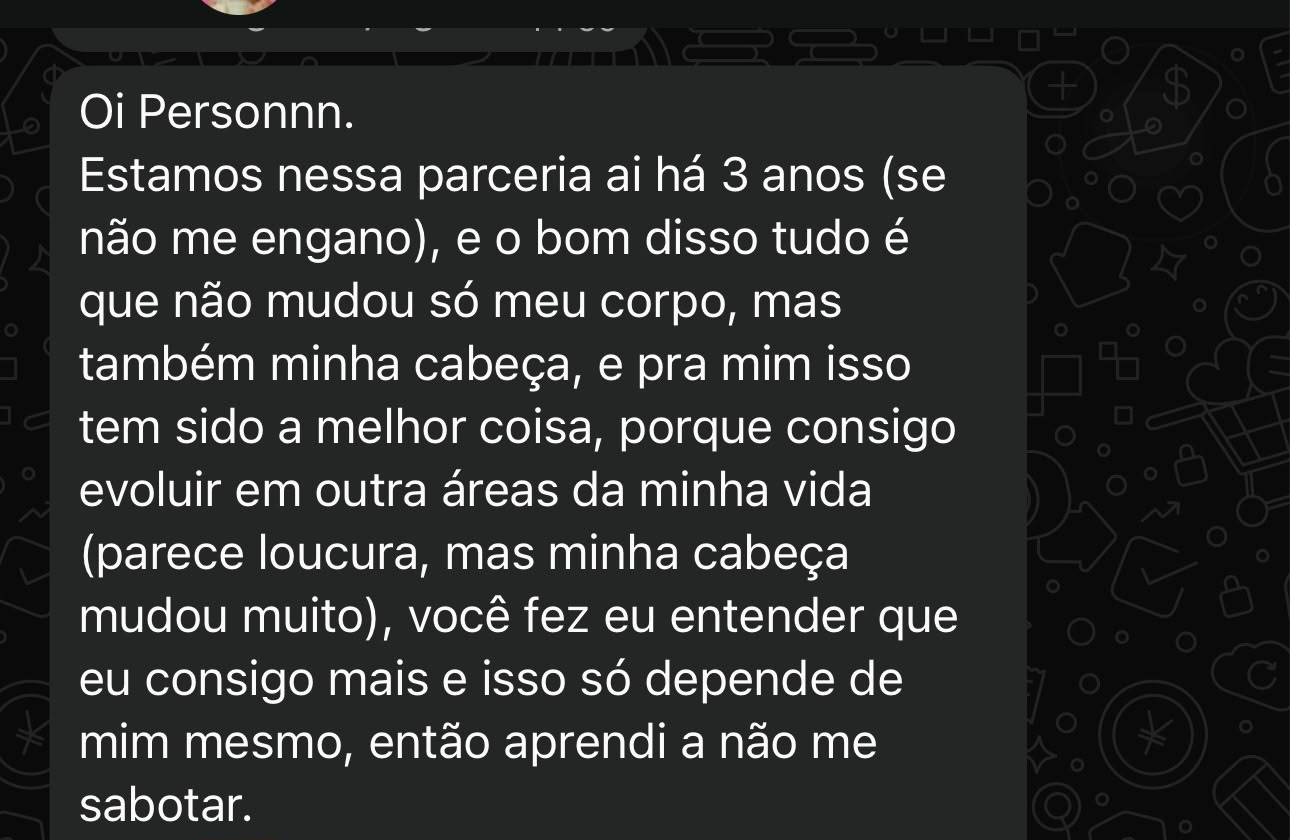 Print de WhatsApp: aluna conta 3 anos de parceria e mudança de mentalidade